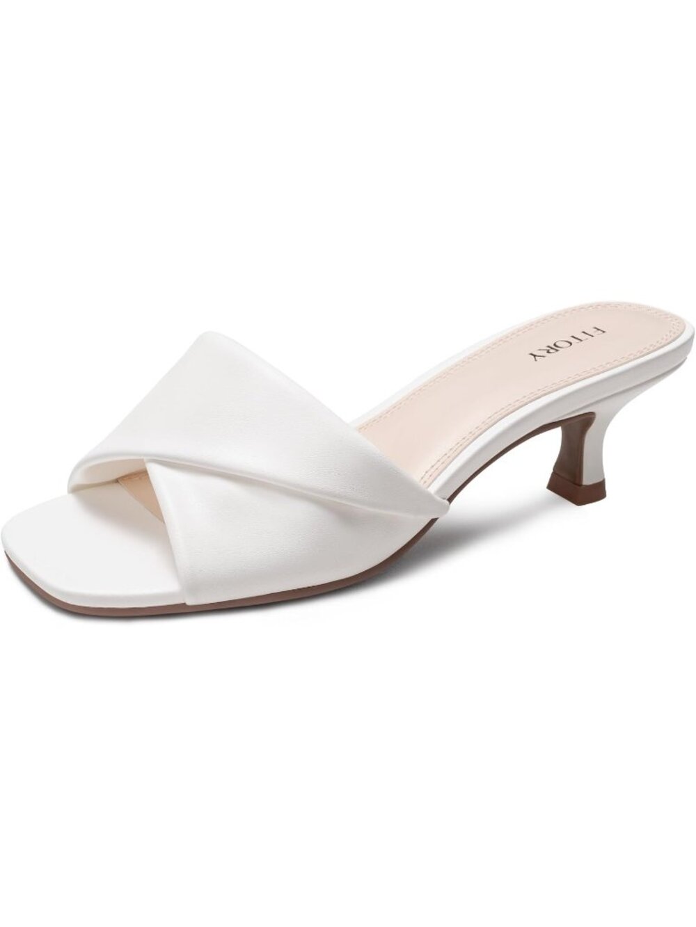 Women's White Comfortable Square Open Toe Cross Band Kitten Low Heel Sandals